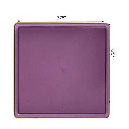 COMBO SET The Edge Collection 10.75" & 7.75" Square Purple With Gold Rim Plastic Dinnerware Combo Disposable Plates SIMCHA Collection