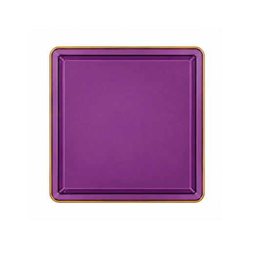 10.75"&7.75" Square Purple With Gold Rim Plastic Plates COMBO Set-Edge Combo Disposable Plates SIMCHA Collection