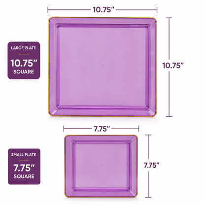 Square Purple & Gold Rim Plastic Dinnerware Set Value Pack-Edge Dinnerware Sets SIMCHA Collection