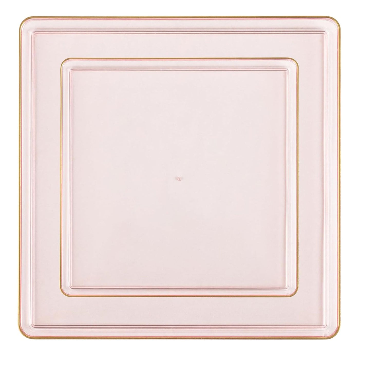 The Edge Collection 7.75" Transparent Pink with Gold Rim Square Plastic Plates Disposable Plates SIMCHA Collection