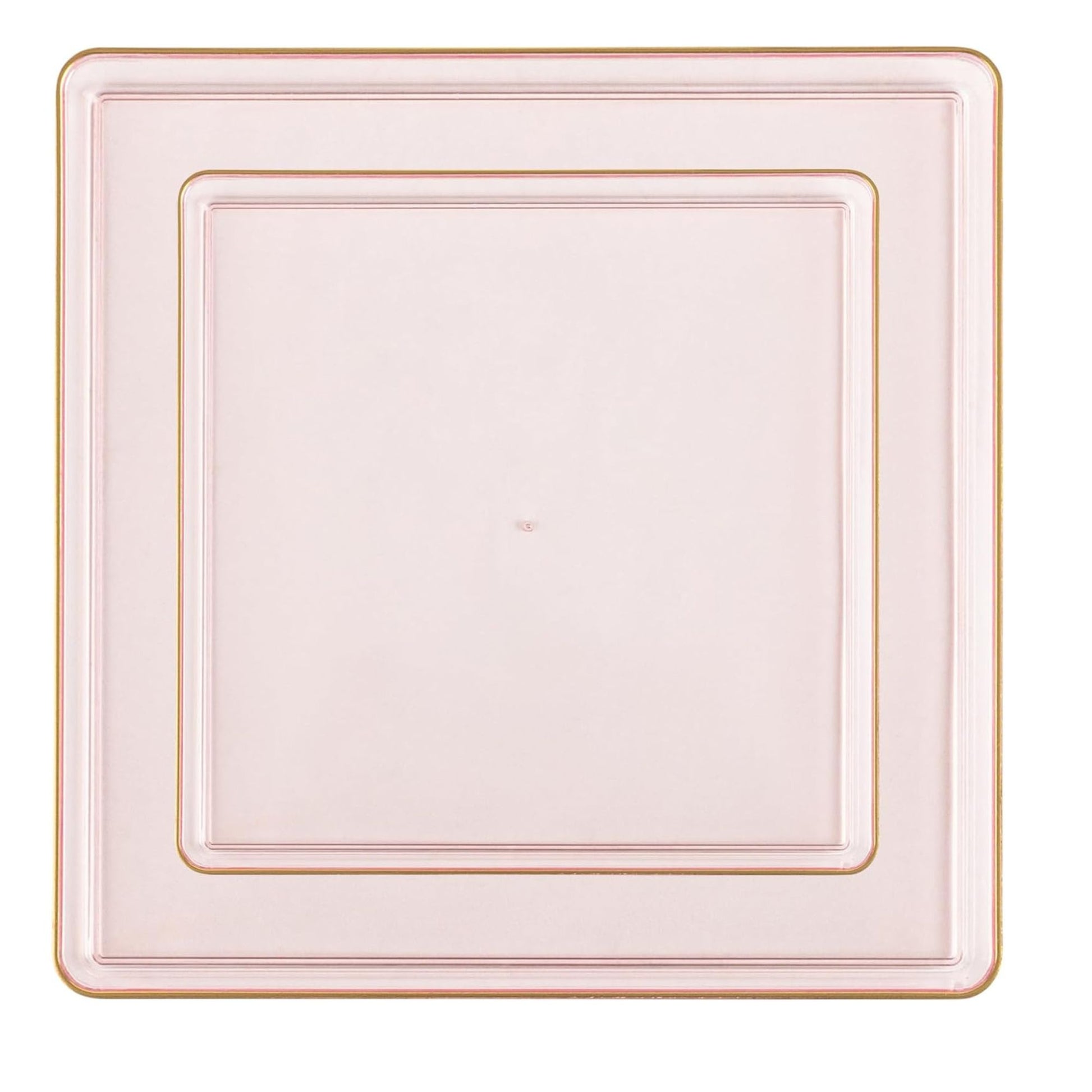 The Edge Collection 7.75" Transparent Pink with Gold Rim Square Plastic Plates Disposable Plates SIMCHA Collection