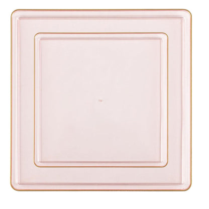 The Edge Collection 7.75" Transparent Pink with Gold Rim Square Plastic Plates Disposable Plates SIMCHA Collection