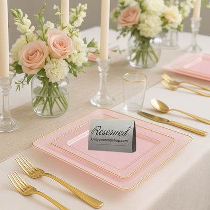COMBO SET The Edge Collection 10.75" & 7.75" Square Pink With Gold RIme Plastic Dinnerware:20CT Combo Disposable Plates SIMCHA Collection