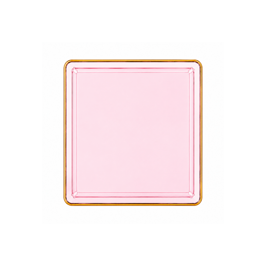 Edge 7.75" Transparent Pink with Gold Rim Square Dessert Plastic Plates Disposable Plates SIMCHA Collection
