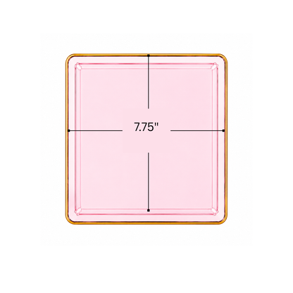 Edge 7.75" Transparent Pink with Gold Rim Square Dessert Plastic Plates Disposable Plates SIMCHA Collection