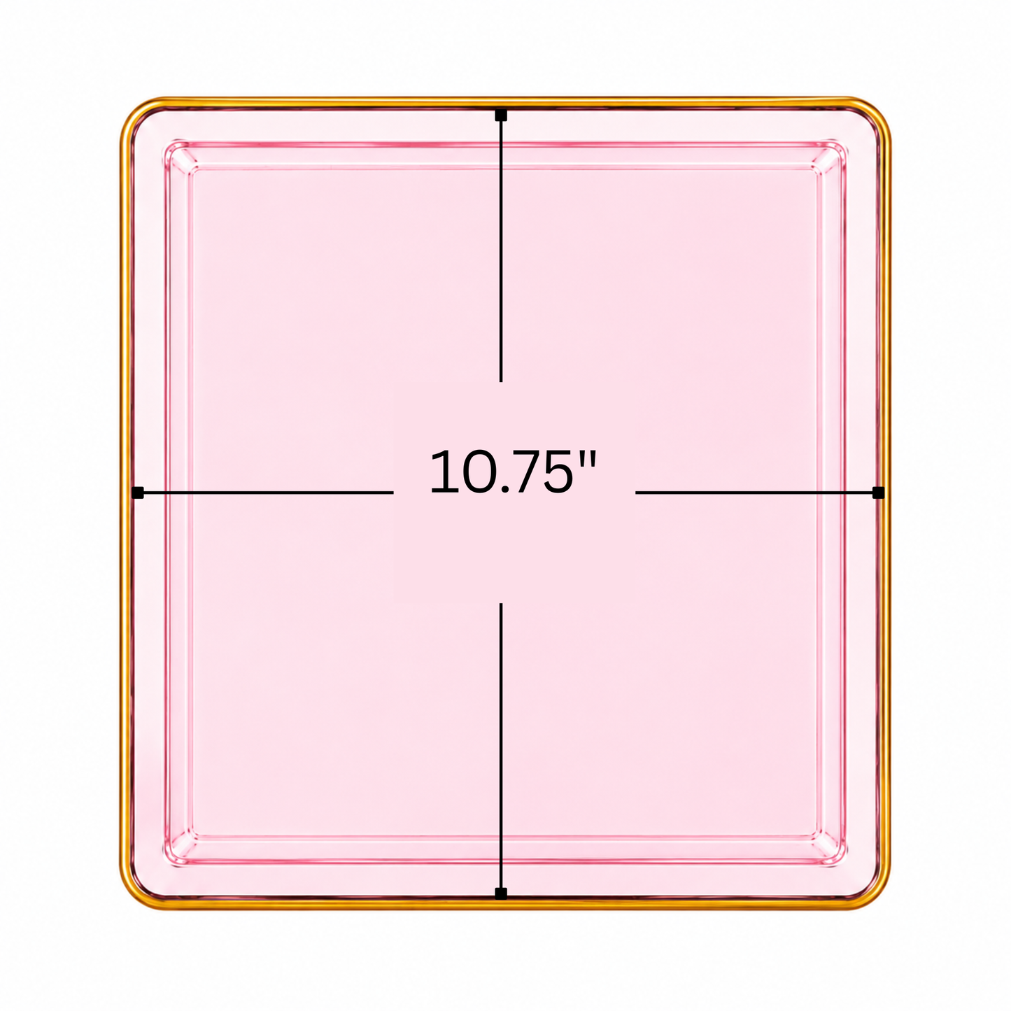 Edge 10.75" Transparent Pink with Gold Rim Square Plastic Dinner Plates Disposable Plates SIMCHA Collection
