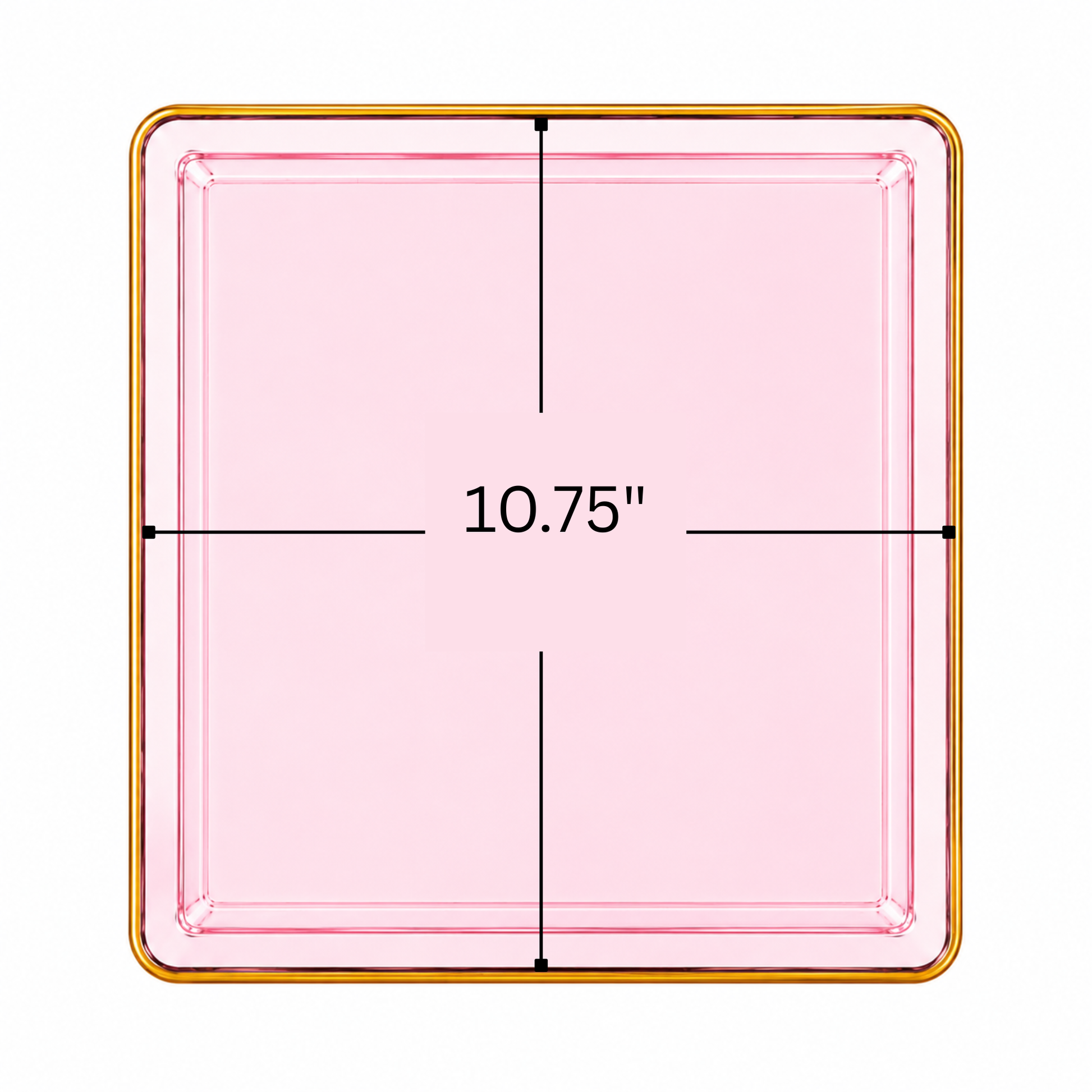 Edge 10.75" Transparent Pink with Gold Rim Square Plastic Dinner Plates Disposable Plates SIMCHA Collection