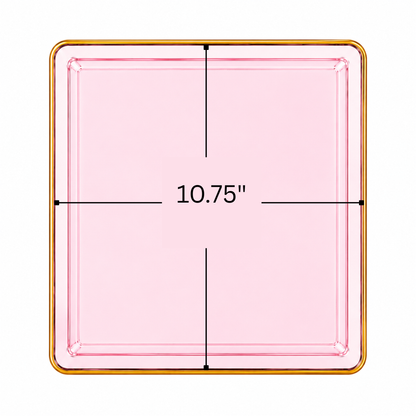 Edge 10.75" Transparent Pink with Gold Rim Square Plastic Dinner Plates Disposable Plates SIMCHA Collection