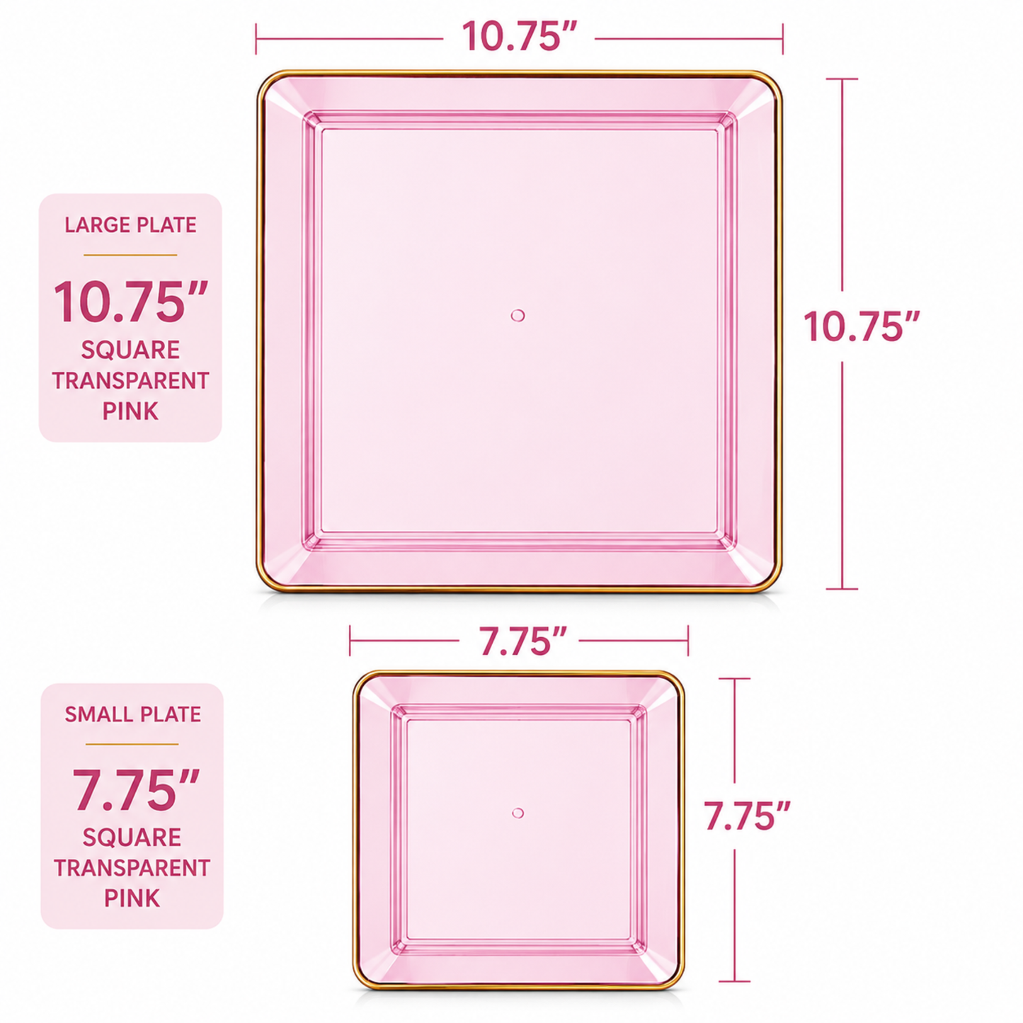 Square Pink & Gold Rim Plastic Dinnerware Set Value Pack-Edge Dinnerware Sets SIMCHA Collection