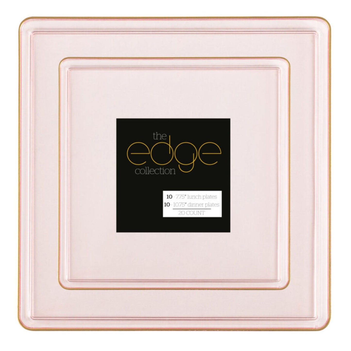 COMBO SET The Edge Collection 10.75" & 7.75" Square Pink With Gold RIme Plastic Dinnerware:20CT Combo Disposable Plates SIMCHA Collection