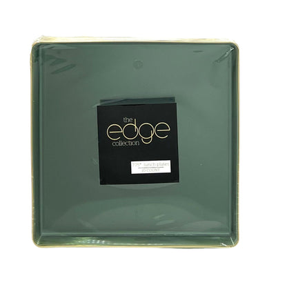 The Edge Collection 7.75" Transparent Green with Gold Rim Square Plastic Plates Disposable Plates SIMCHA Collection