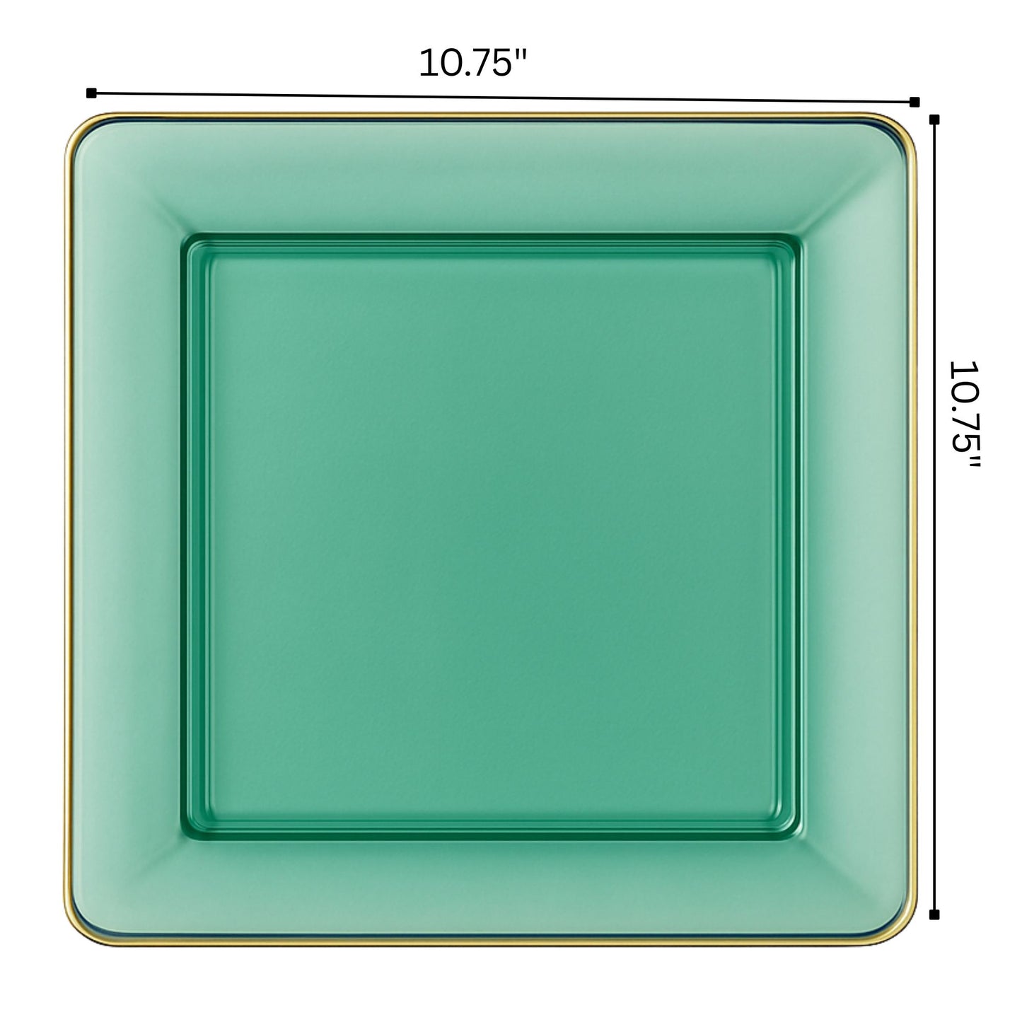 COMBO SET The Edge Collection 10.75" & 7.75" Square Green With Gold Rim Plastic Dinnerware Combo Disposable Plates SIMCHA Collection