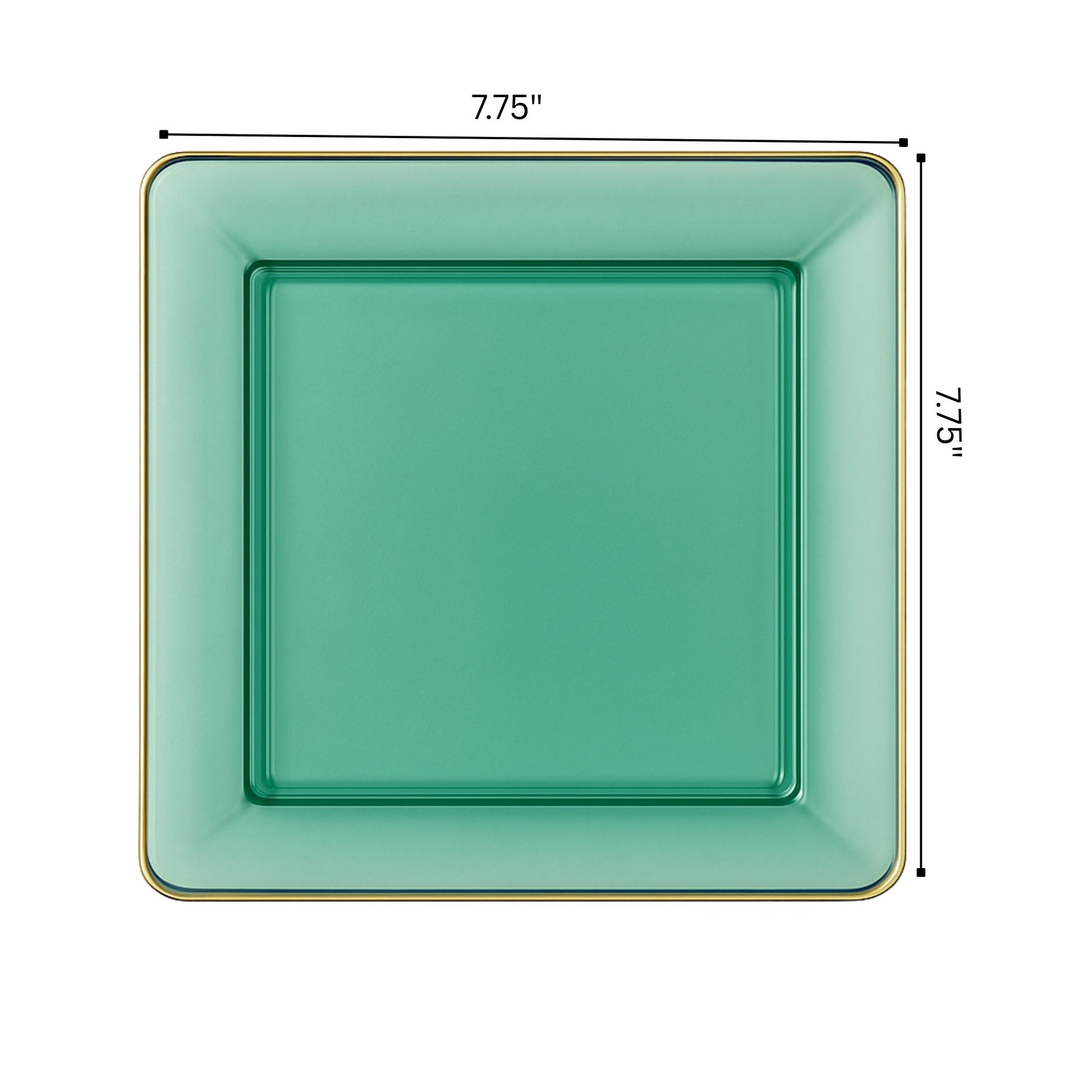 COMBO SET The Edge Collection 10.75" & 7.75" Square Green With Gold Rim Plastic Dinnerware Combo Disposable Plates SIMCHA Collection