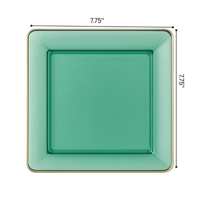 COMBO SET The Edge Collection 10.75" & 7.75" Square Green With Gold Rim Plastic Dinnerware Combo Disposable Plates SIMCHA Collection