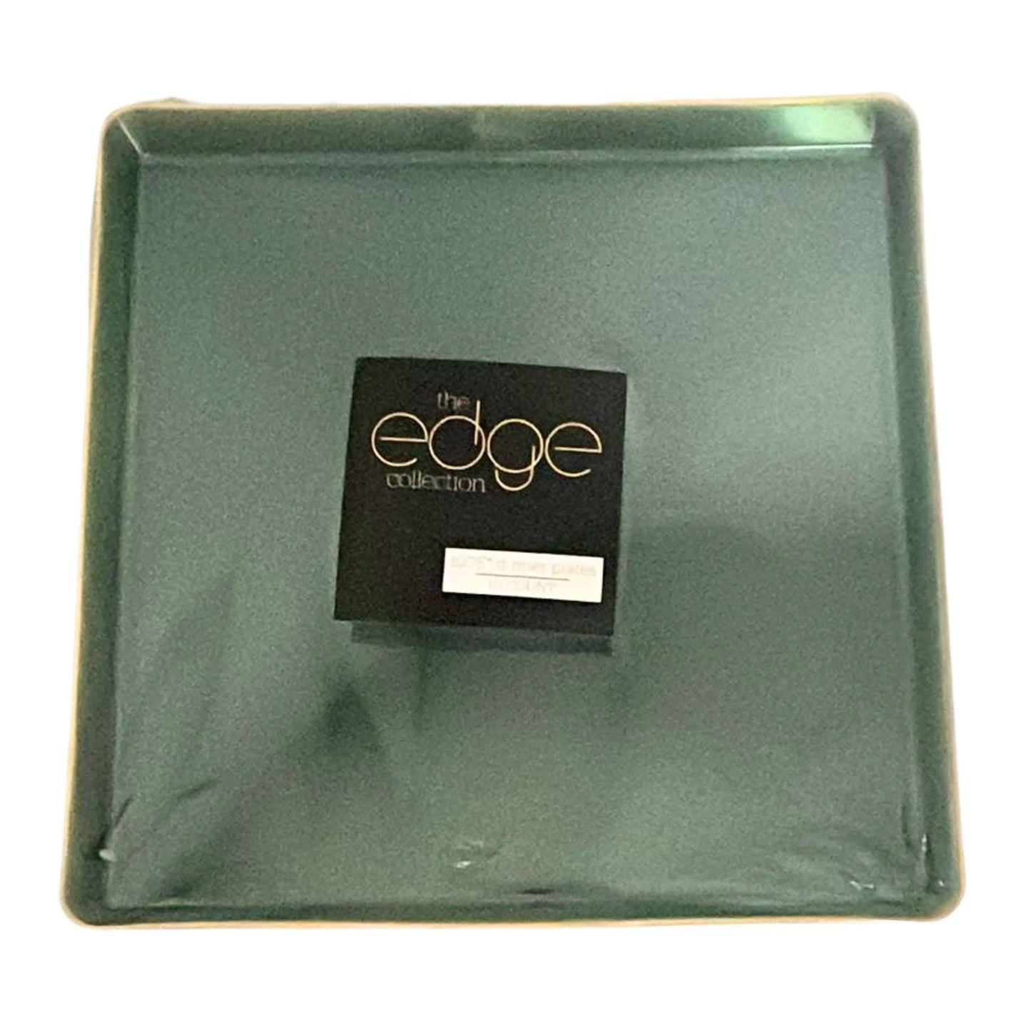 The Edge Collection 10.75" Transparent Green with Gold Rim Square Plastic Dinner Plates Disposable Plates SIMCHA Collection