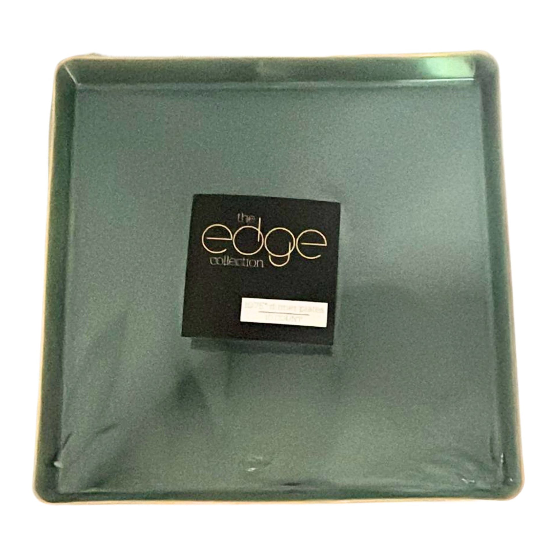 The Edge Collection 10.75" Transparent Green with Gold Rim Square Plastic Dinner Plates Disposable Plates SIMCHA Collection
