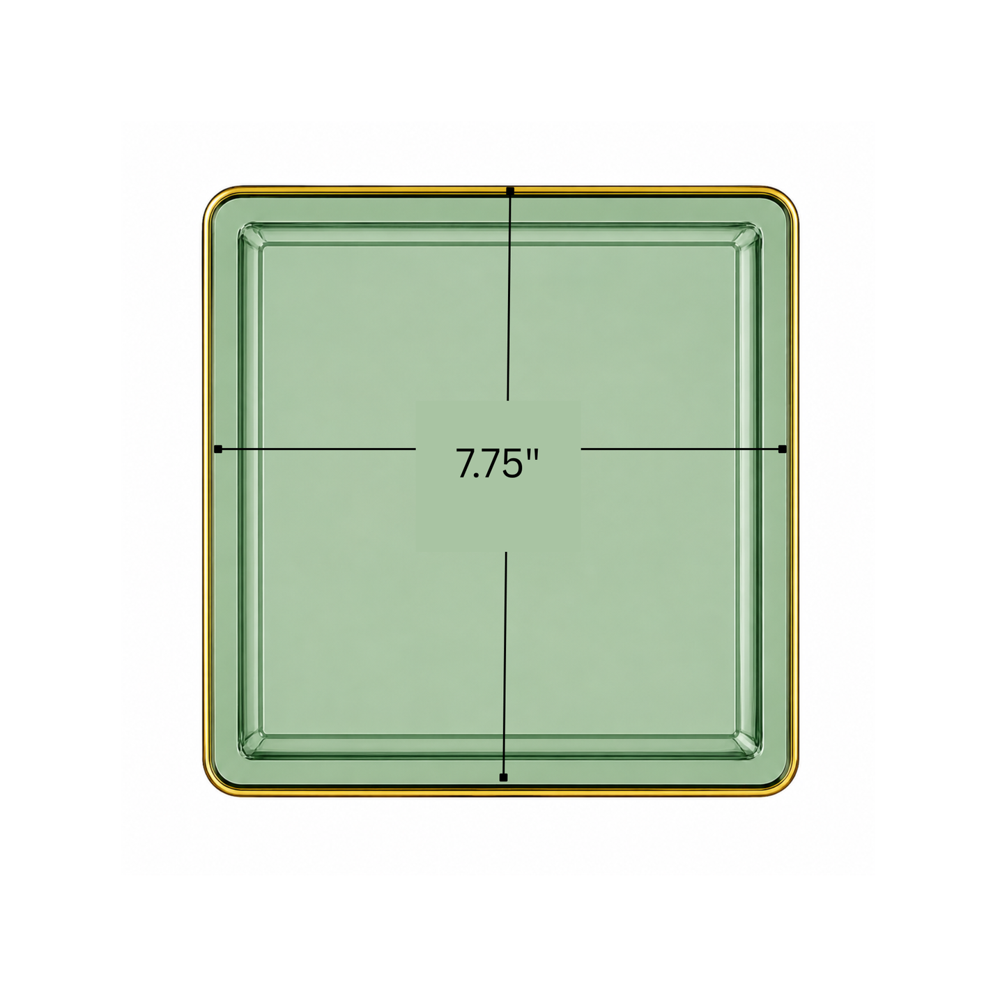 Edge 7.75" Transparent Green with Gold Rim Square Dessert Plastic Plates Disposable Plates SIMCHA Collection