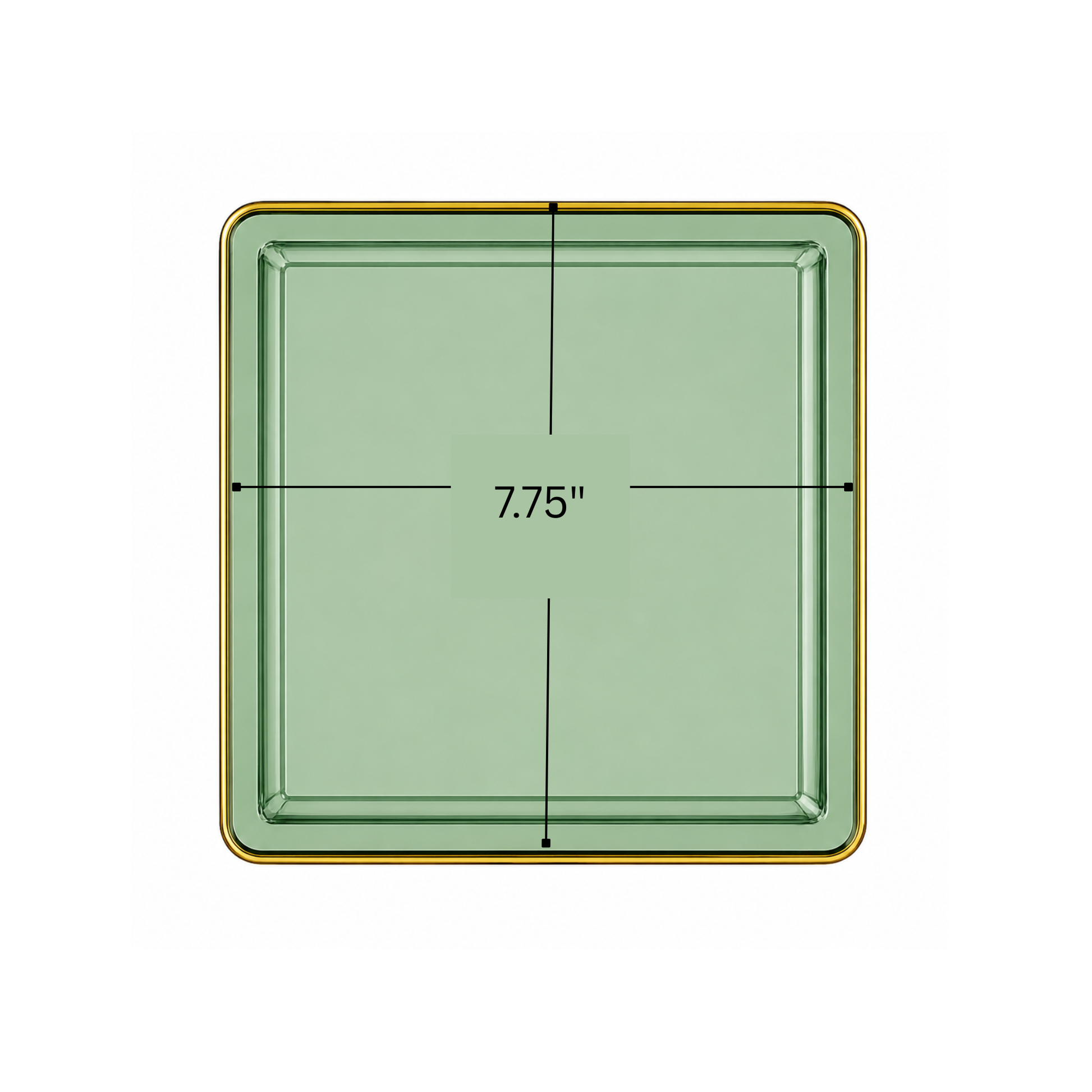 Edge 7.75" Transparent Green with Gold Rim Square Dessert Plastic Plates Disposable Plates SIMCHA Collection