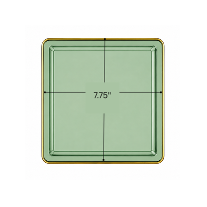Edge 7.75" Transparent Green with Gold Rim Square Dessert Plastic Plates Disposable Plates SIMCHA Collection