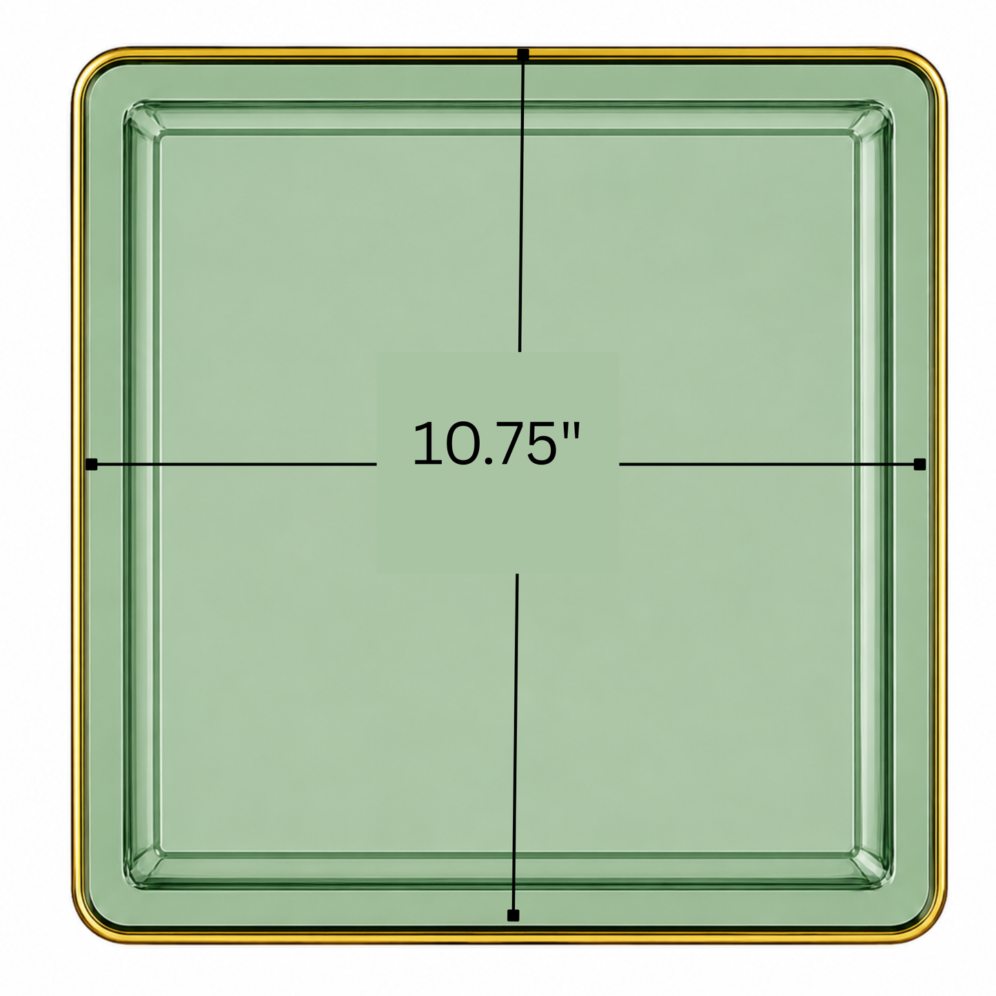 Edge 10.75" Transparent Green with Gold Rim Square Plastic Dinner Plates Disposable Plates SIMCHA Collection