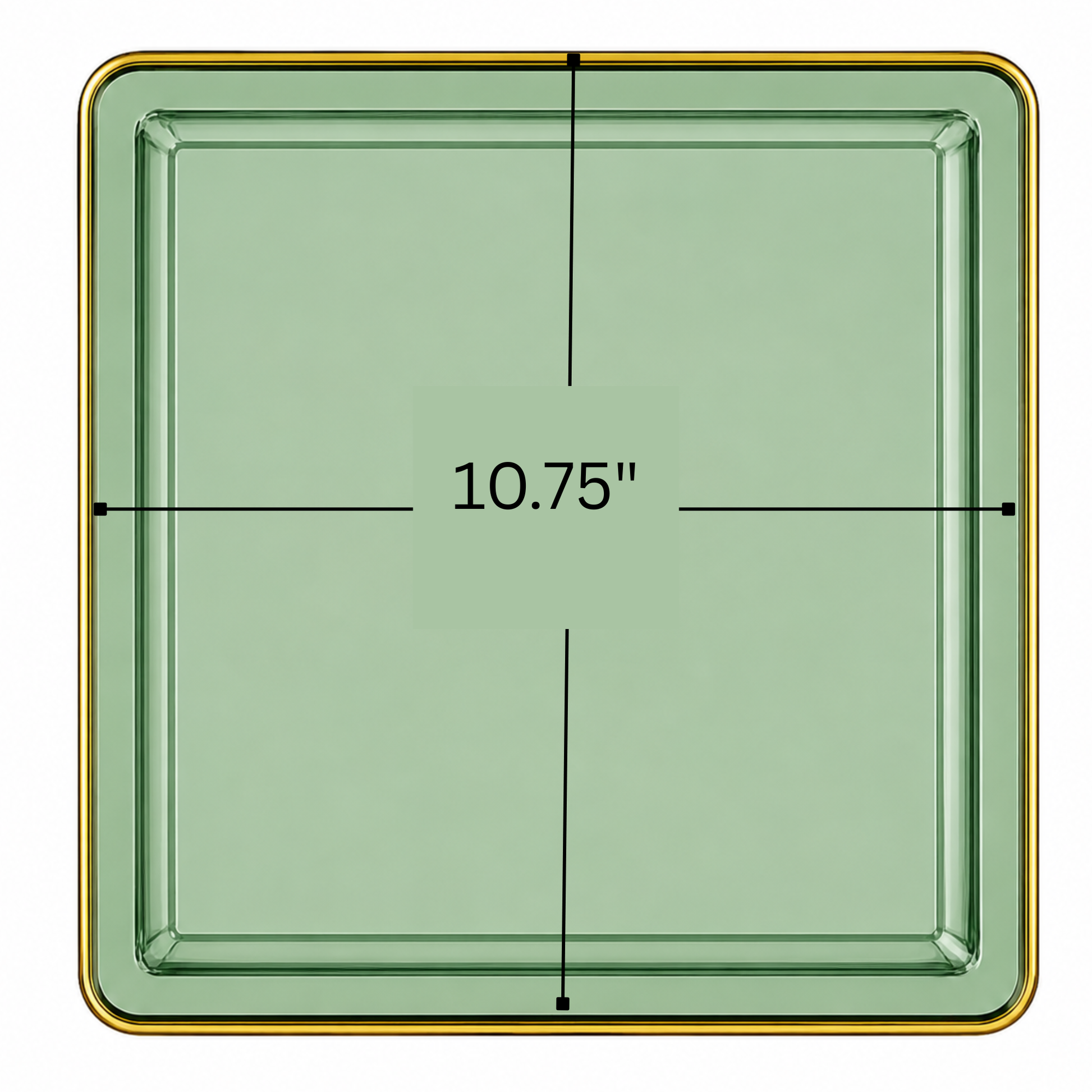 Edge 10.75" Transparent Green with Gold Rim Square Plastic Dinner Plates Disposable Plates SIMCHA Collection