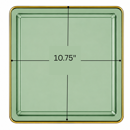 Edge 10.75" Transparent Green with Gold Rim Square Plastic Dinner Plates Disposable Plates SIMCHA Collection