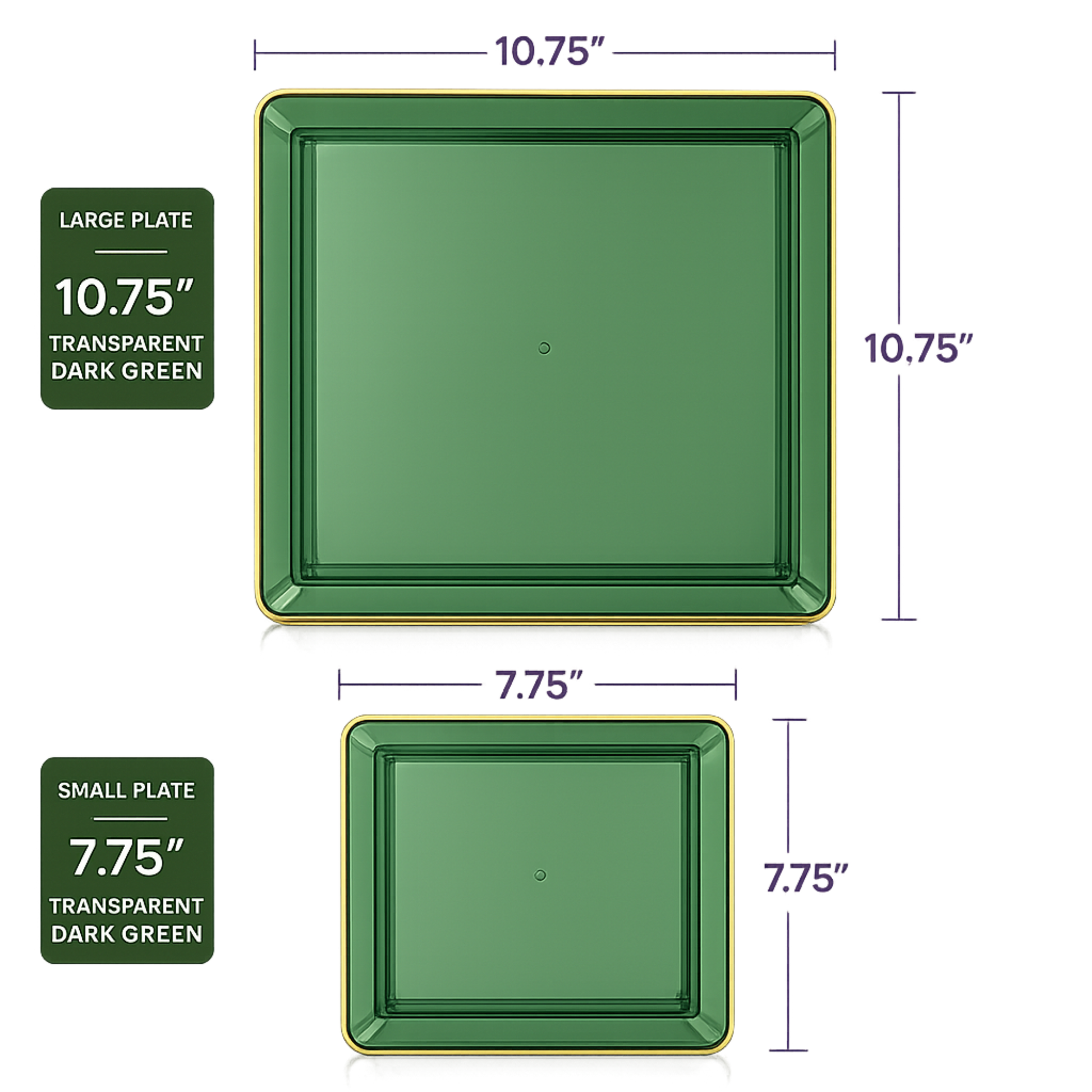 Square Green & Gold Rim Plastic Dinnerware Set Value Pack-Edge Dinnerware Sets SIMCHA Collection