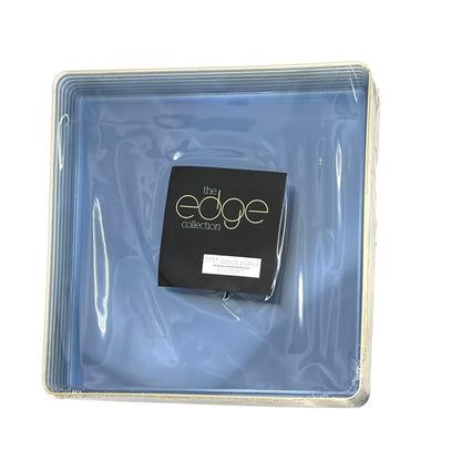 The Edge Collection 7.75" Transparent Blue with Gold Rim Square Plastic Plates Disposable Plates SIMCHA Collection