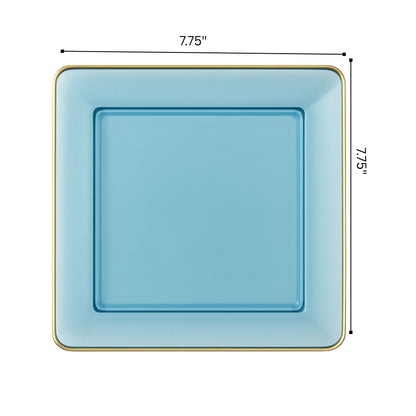 COMBO SET The Edge Collection 10.75" & 7.75" Square Blue With Gold Rim Plastic Dinnerware Combo Disposable Plates SIMCHA Collection