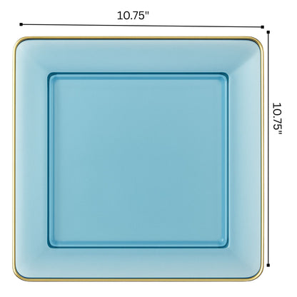 COMBO SET The Edge Collection 10.75" & 7.75" Square Blue With Gold Rim Plastic Dinnerware Combo Disposable Plates SIMCHA Collection