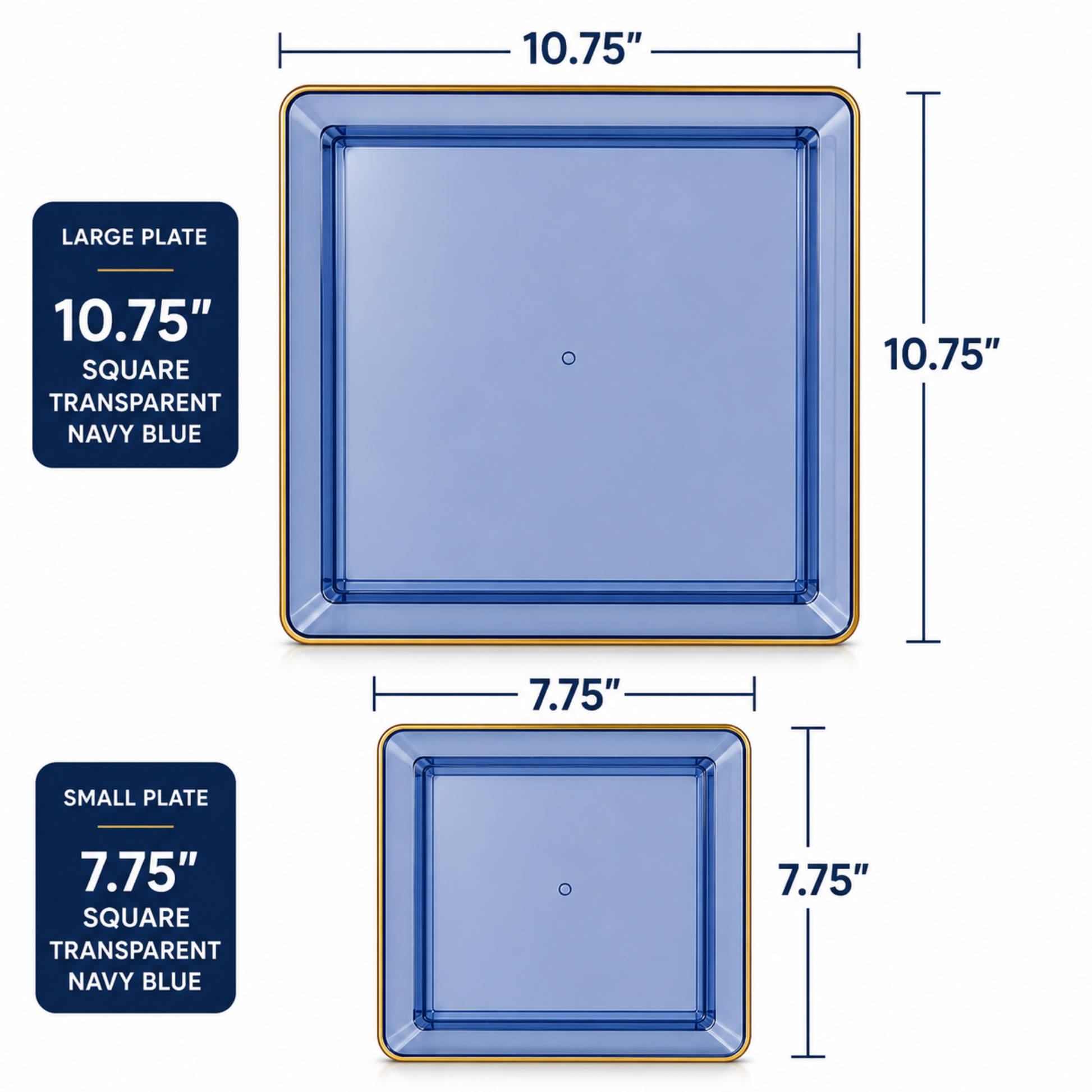 Square Blue & Gold Rim Plastic Dinnerware Set Value Pack-Edge Dinnerware Sets SIMCHA Collection