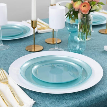 COMBO SET The Edge Collection 10" & 7" Perlized Teal Plastic Dinnerware Combo Disposable Plates SIMCA Collection