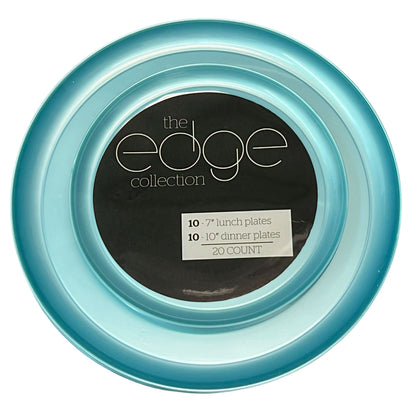 COMBO SET The Edge Collection 10" & 7" Perlized Teal Plastic Dinnerware Combo Disposable Plates SIMCA Collection