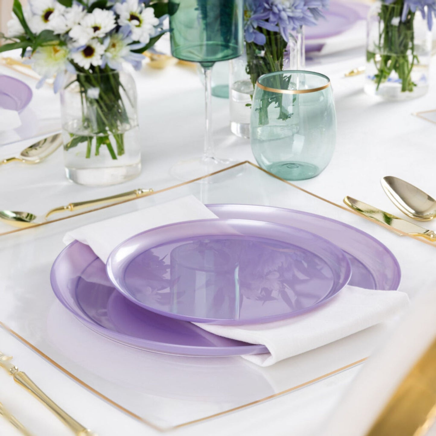 COMBO SET The Edge Collection 10" & 7" Pearlized Lavender Plastic Dinnerware Combo Disposable Plates SIMCA Collection