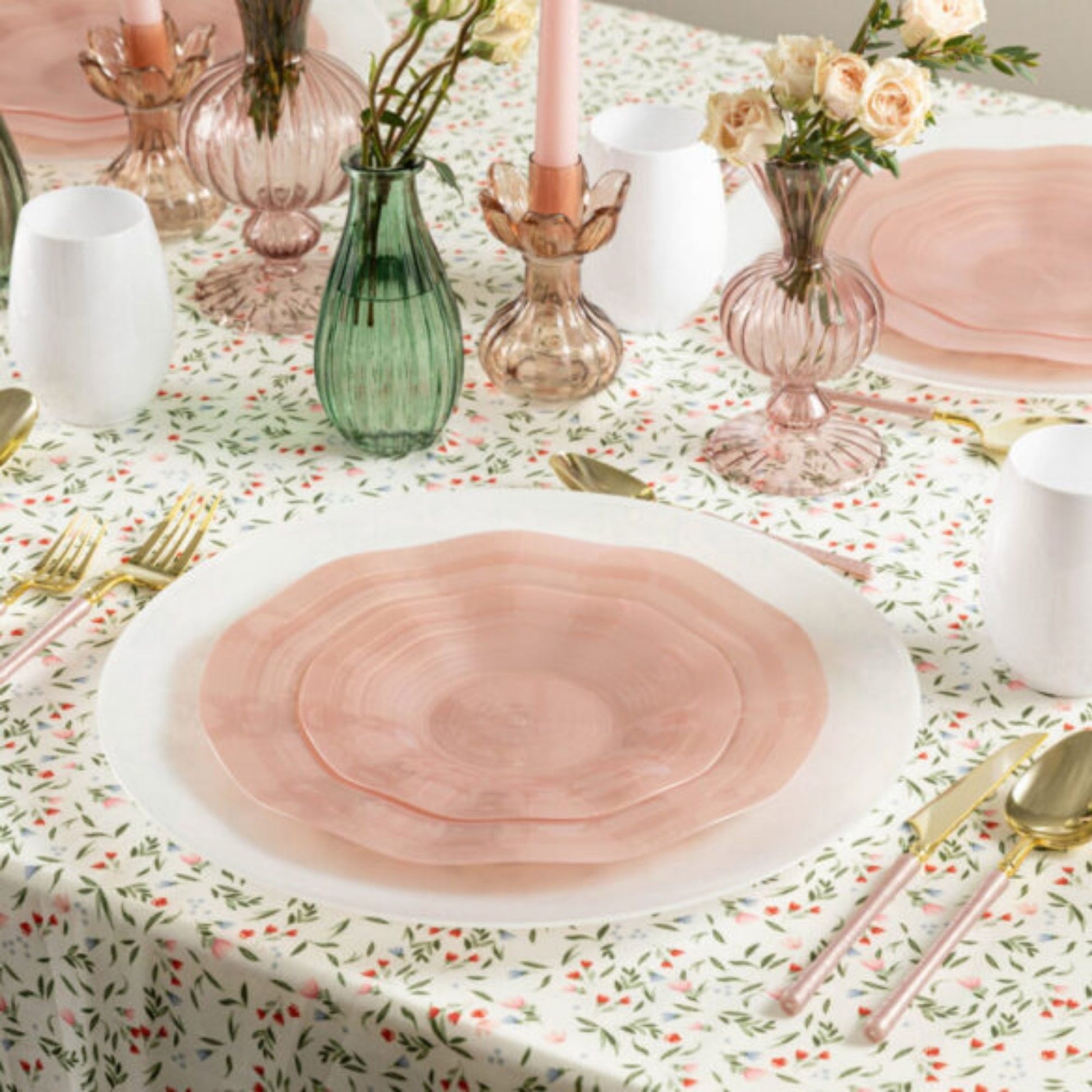 COMBO SET Ribbed Collection 10" & 7" Pink Pearl Plastic Dinnerware Combo Disposable Plates SIMCHA Collection