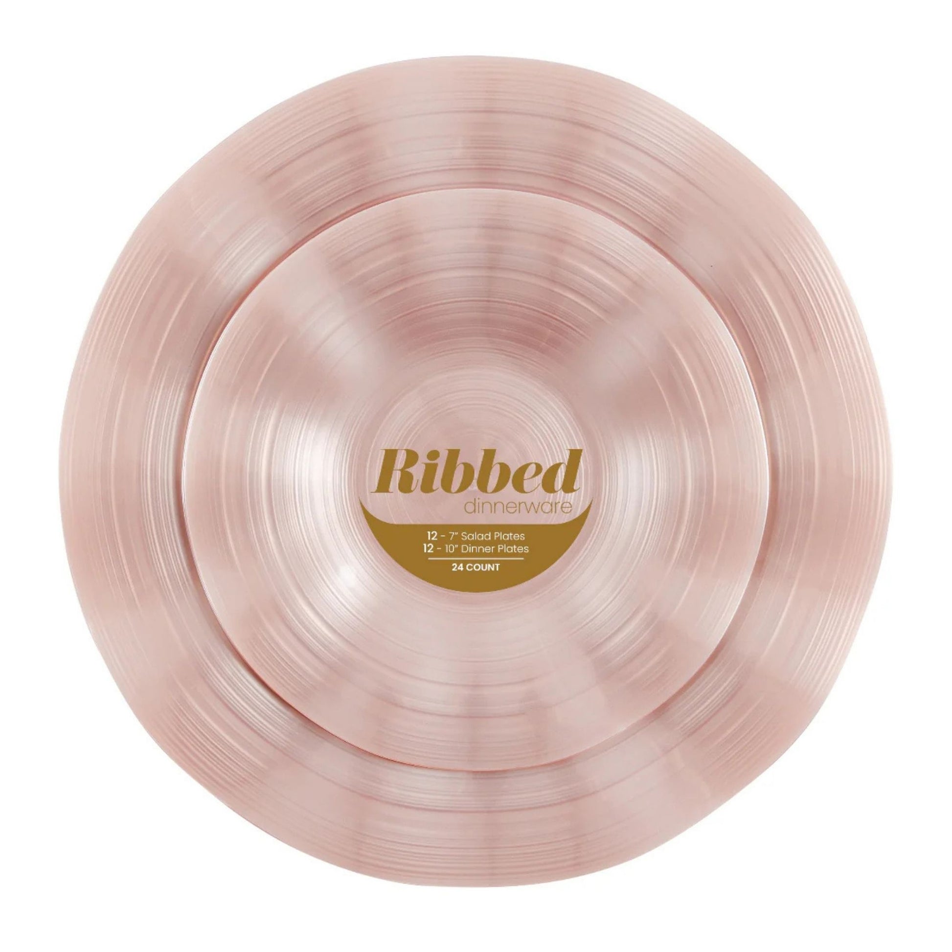 COMBO SET Ribbed Collection 10" & 7" Pink Pearl Plastic Dinnerware Combo Disposable Plates SIMCHA Collection