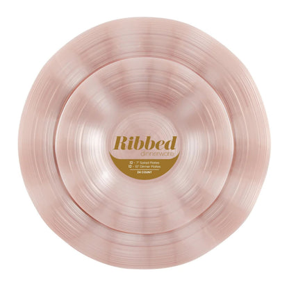 COMBO SET Ribbed Collection 10" & 7" Pink Pearl Plastic Dinnerware Combo Disposable Plates SIMCHA Collection