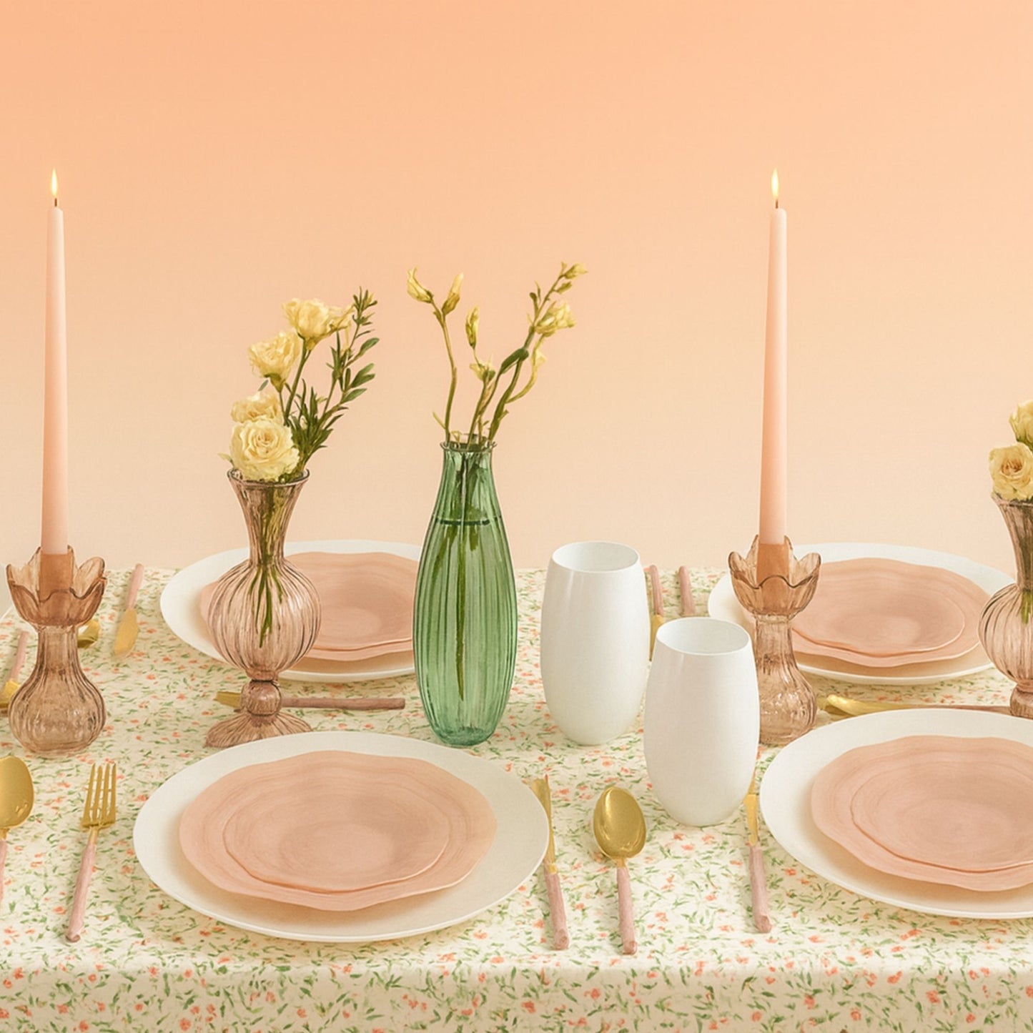 COMBO SET Ribbed Collection 10" & 7" Pink Pearl Plastic Dinnerware Combo Disposable Plates SIMCHA Collection