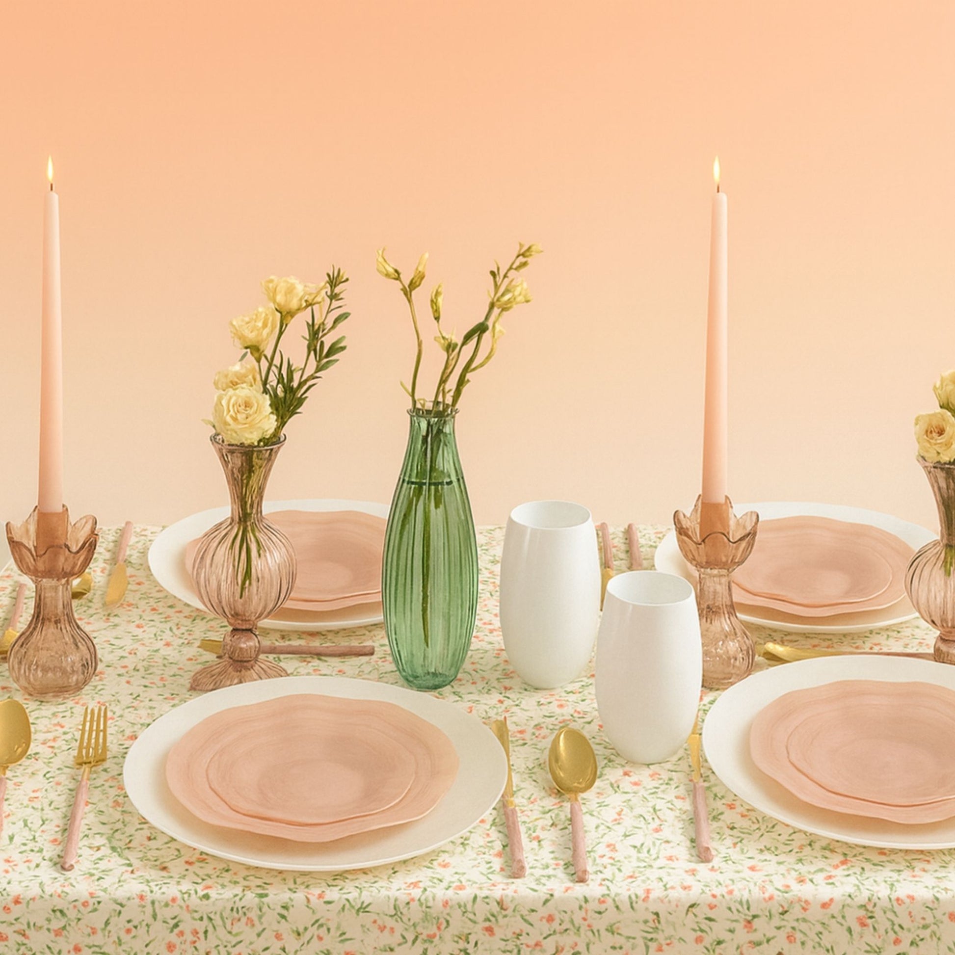 COMBO SET Ribbed Collection 10" & 7" Pink Pearl Plastic Dinnerware Combo Disposable Plates SIMCHA Collection