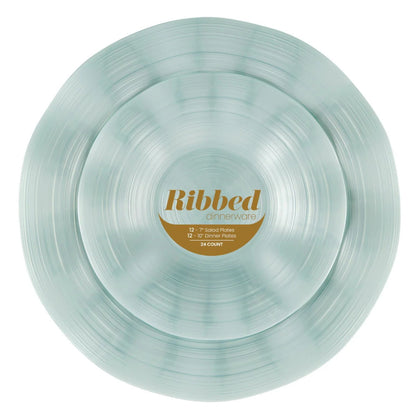 COMBO SET Ribbed Collection 10" & 7" Teal Pearl Plastic Dinnerware Combo Disposable Plates SIMCHA Collection