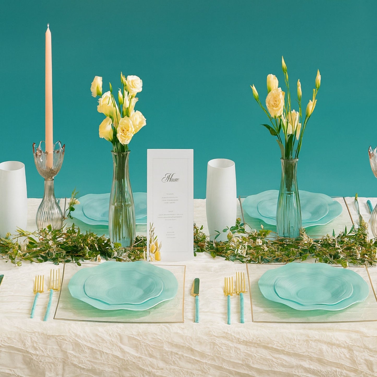 COMBO SET Ribbed Collection 10" & 7" Teal Pearl Plastic Dinnerware Combo Disposable Plates SIMCHA Collection