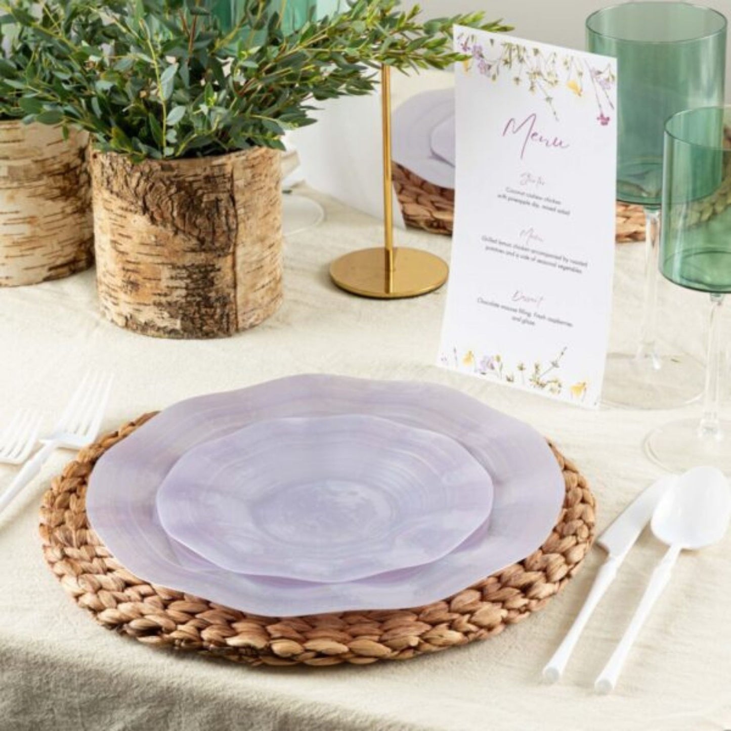 COMBO SET Ribbed Collection 10" & 7" Lavender Pearl Plastic Dinnerware Combo Disposable Plates SIMCHA Collection