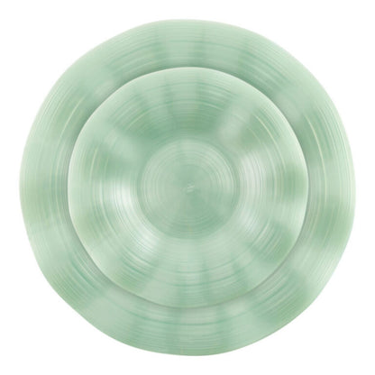 COMBO SET Ribbed Collection 10" & 7" Green Pearl Plastic Dinnerware Combo Disposable Plates SIMCHA Collection