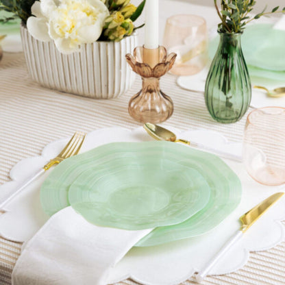 COMBO SET Ribbed Collection 10" & 7" Green Pearl Plastic Dinnerware Combo Disposable Plates SIMCHA Collection