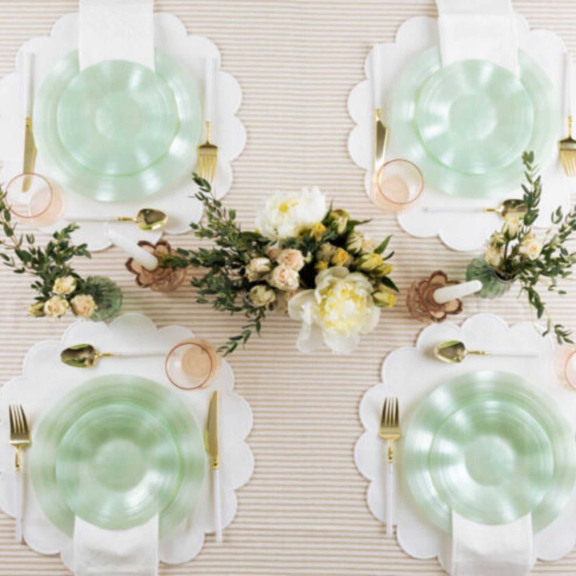 COMBO SET Ribbed Collection 10" & 7" Green Pearl Plastic Dinnerware Combo Disposable Plates SIMCHA Collection