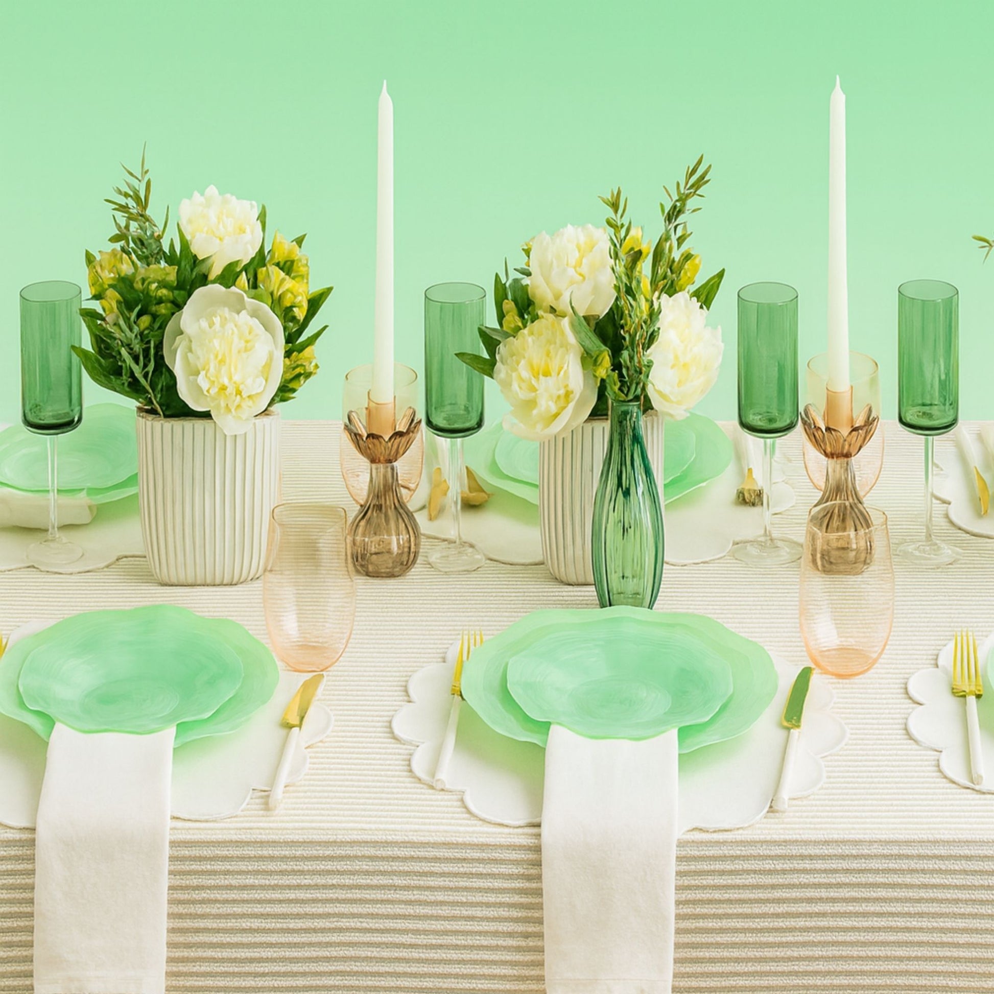 COMBO SET Ribbed Collection 10" & 7" Green Pearl Plastic Dinnerware Combo Disposable Plates SIMCHA Collection