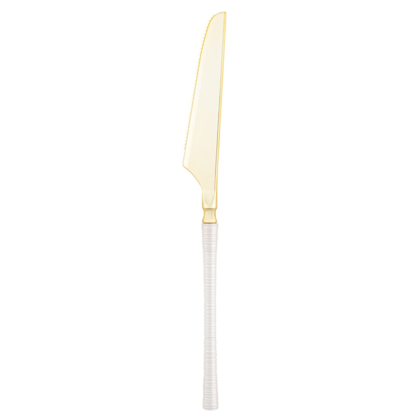 8.5" Elegant Disposable Pearl/Gold Dinner Knives: Ribbed Disposable Knives Ribbed