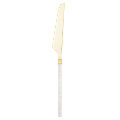 8.5" Elegant Disposable Pearl/Gold Dinner Knives: Ribbed Disposable Knives Ribbed