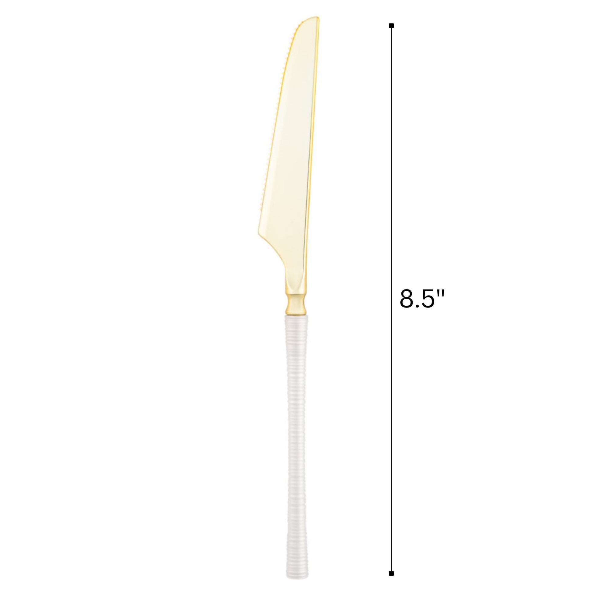 8.5" Elegant Disposable Pearl/Gold Dinner Knives: Ribbed Disposable Knives Ribbed