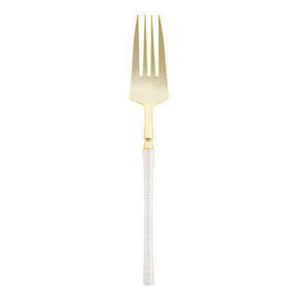 8" Elegant Disposable Pearl/Gold Dinner Forks: Ribbed